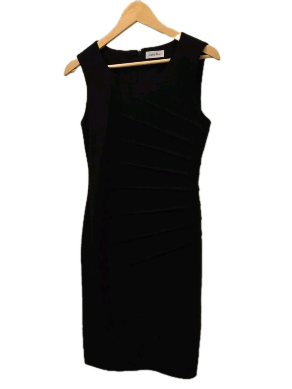 Calvin Klein Black Pleated Sheath Dress Sleeveless Scoop Neck Sz 8